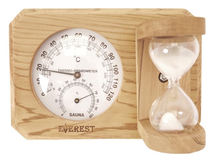 Термогигрометр мини EVEREST c часами, кедр (TG-09 white)